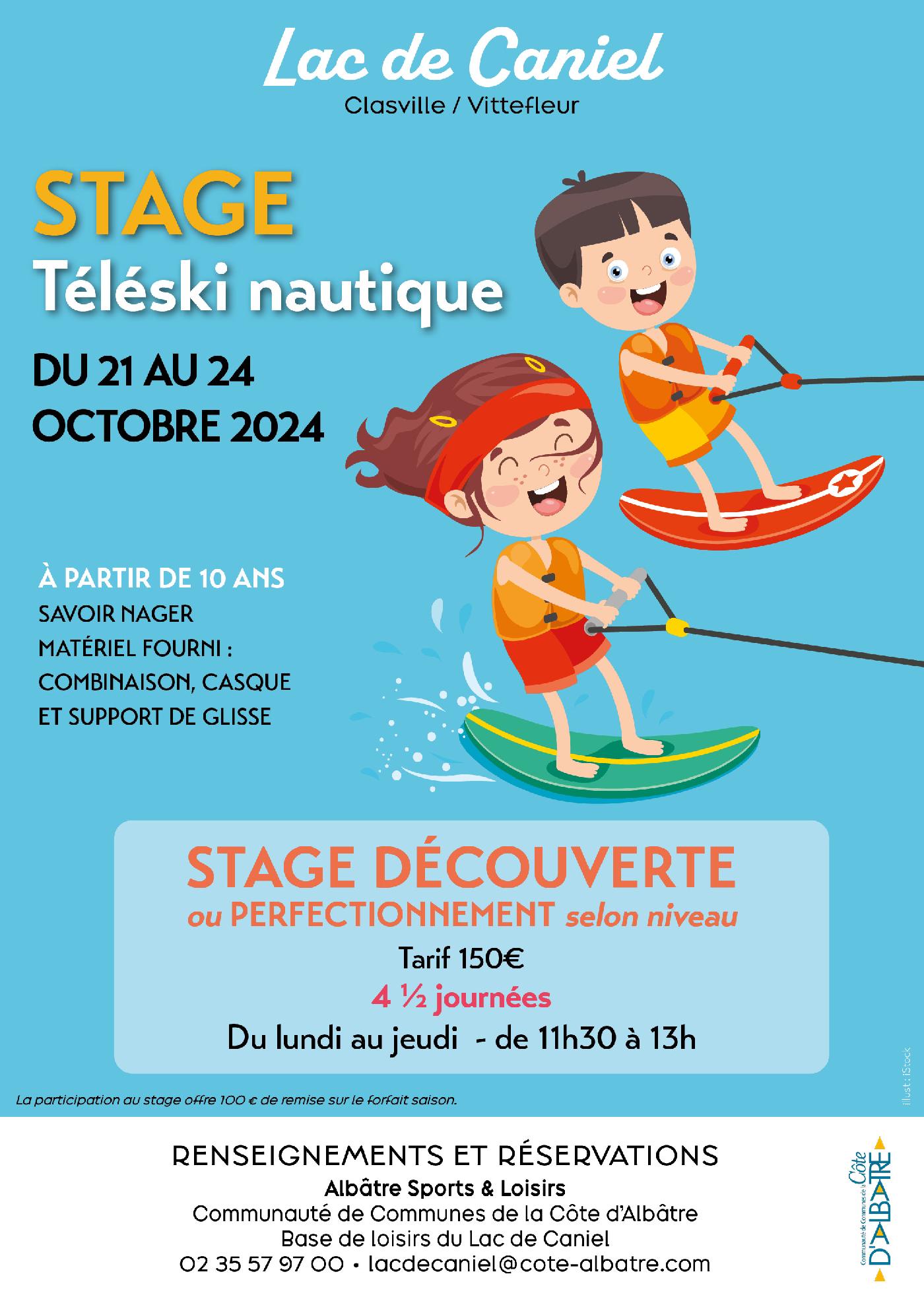 Pendant les vacances d'automne, du 21 au 24 octobre 2024, venez vous initier ou vous perfectionner au wakeboard et ski nautique sur le lac de Caniel !